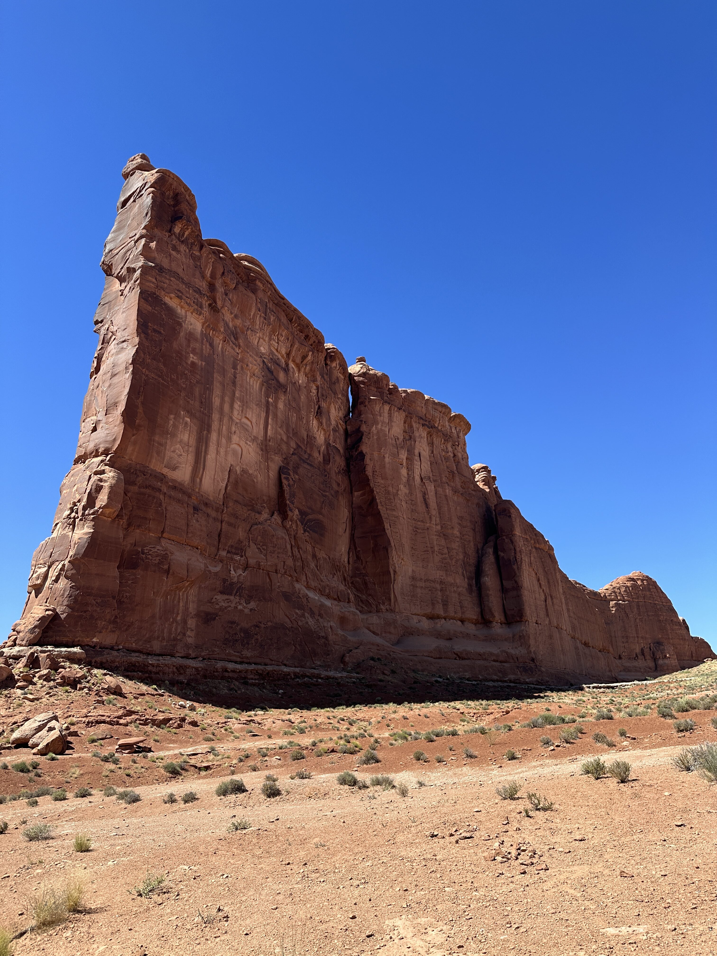 A towering rock sculpture at Arches National Park.
